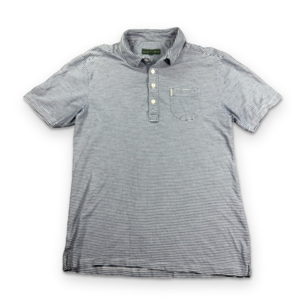 Duck Head Polo Shirt Mens Large Blue White Striped Short Sleeve Pocket Golf